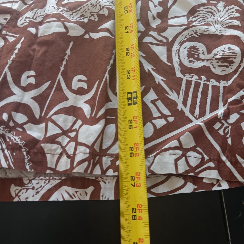 Rix100% cotton Hawaiian Brown Short Sleeves Shirt Tiki Front Pocket Vacation - Picture 6 of 9